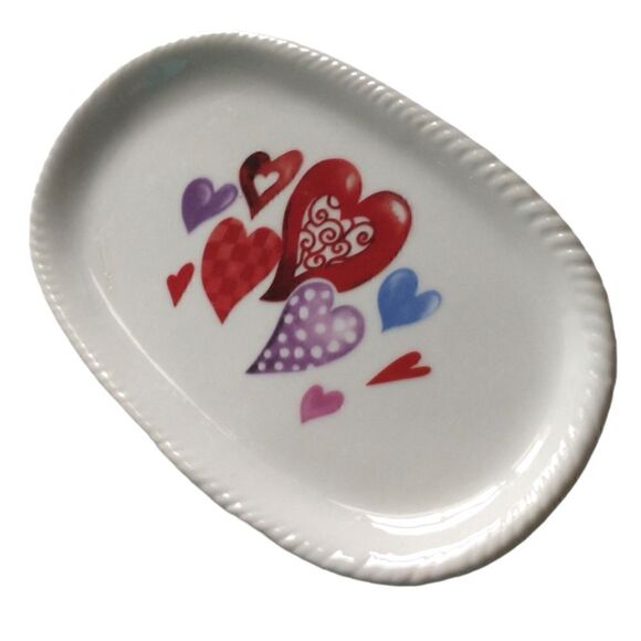 Heart Plate Trinket Dish Valentines Love Soap Dish Jewelry Catch All Tray Vtg - Picture 11 of 16